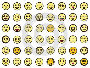 Smiling faces icons set line color vector