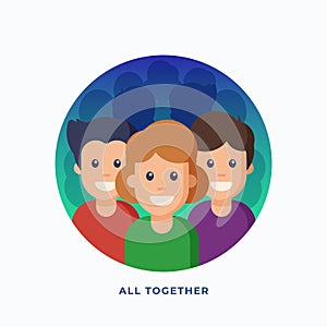 Smiling Faces People Crowd Vector Flat Style Illustration Background. All Together Collaboration Community Concept Icon