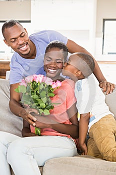 Smiling family having fun together