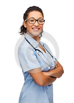 Smiling female african american doctor or nurse