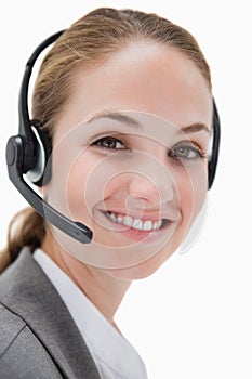 Smiling female call center agent working