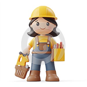 Adorable Cartoon Female Construction Worker with Tools
