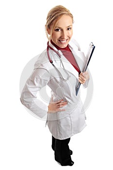 Smiling female doctor with medical folder