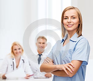 Smiling female doctor or nurse