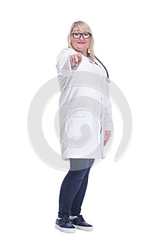 smiling female doctor with a stethoscope. isolated on a white background.