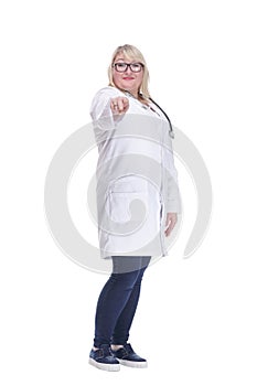 smiling female doctor with a stethoscope. isolated on a white background.