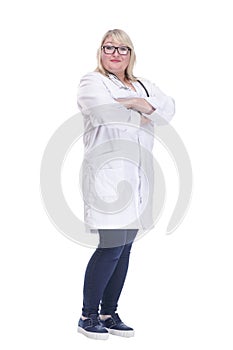 smiling female doctor with a stethoscope. isolated on a white background.