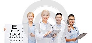 Smiling female eye doctors and nurses