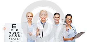 Smiling female eye doctors and nurses