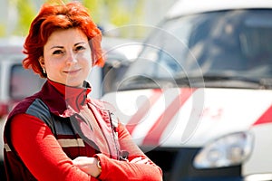 Smiling female paramedic