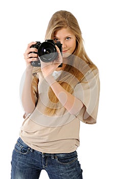 Smiling female photographer photo