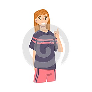 Smiling Female Showing Thumb Up Gesture as Approval or Agreement Sign Vector Illustration