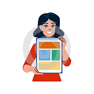 Web designer showing wireframe of website interface