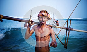 Smiling Fisherman Portrait Cultural Fishing Concept photo