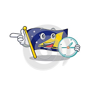 Smiling flag tokelau Scroll cartoon character style with clock