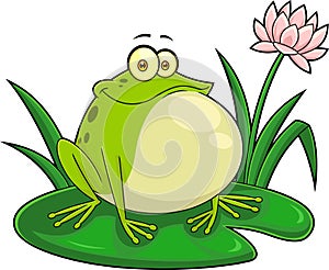 Smiling Frog Cartoon Character Sitting On A Leaf