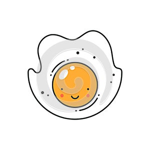 Smiling frying egg character funny face positive emotion pop art t shirt print vector cartoon