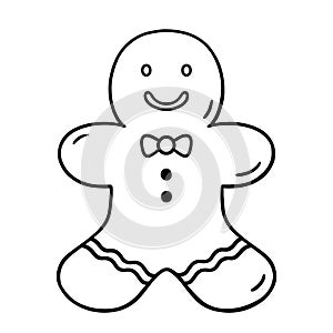 Smiling gingerbread man cookie in doodle style