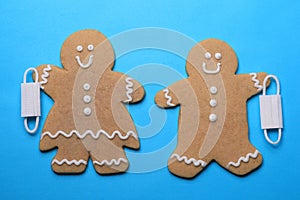 Smiling GingerBread People on Blue Background