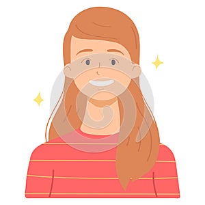 Smiling girl avatar. Female emotions. Flat cartoon character isolated on white background. Vector illustration