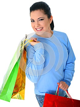 Smiling Girl Carry Shopping Bags