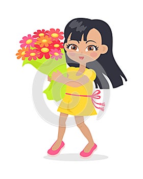 Smiling Girl with Colourful Bouquet of Flowers.