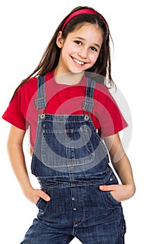 Smiling girl in coveralls