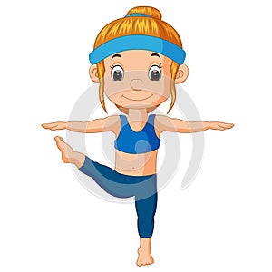 A smiling girl doing yoga