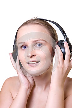 Smiling girl with headphones