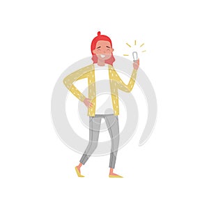 Smiling girl holding an energy saving light bulb, eco friendly people concept, protection and preservation of the