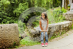 Smiling girl at the lakes in Covadonga, Asturias