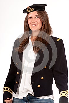 Smiling girl with officer uniform