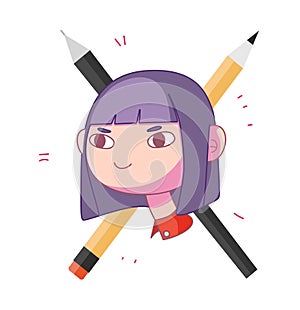 Smiling girl with pencils on background.