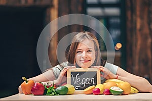 Smiling girl with a plate