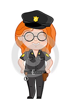 Smiling girl in policewoman uniform