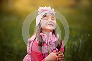 Smiling girl portrait flowers