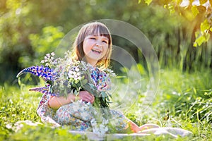 Smiling girl portrait flowers