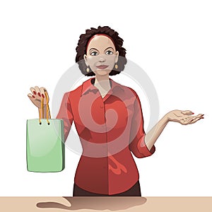 Odbyt úředník držení nakupování taška nabídky produkty 