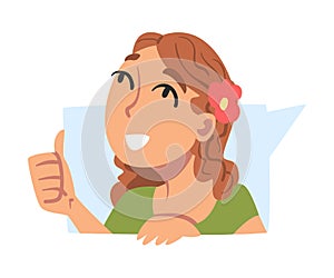 Smiling Girl Showing Approval or Like Gesture, Female Person Showing Thumb Up Cartoon Vector Illustration