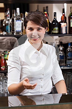 Smiling girl working in hotel bar