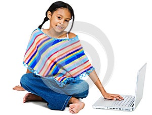 Smiling Girl Working On Laptop