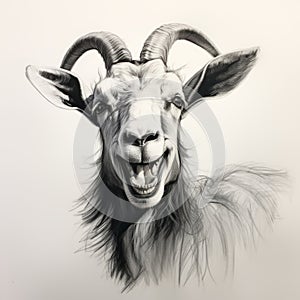 Smiling Goat Portrait: A Charcoal Sketch By Afarin Sajedi And Magali Villeneuve