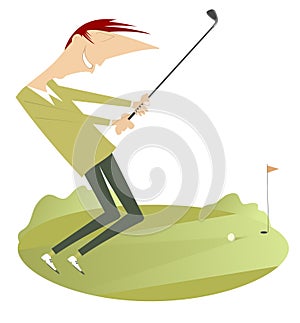 Smiling golfer on the golf course illustration isolated