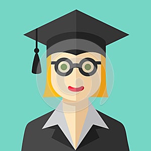 Smiling graduate student flat icon