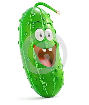 Smiling green pickle character with a stem