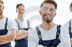 smiling group of professional industrial workers