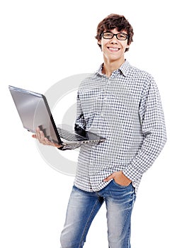 Smiling guy with laptop