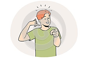 Smiling guy make callback gesture