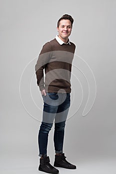 Smiling guy rocks 2020s fashion