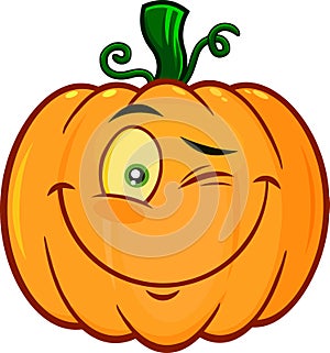 Smiling Halloween Pumpkin Cartoon Emoji Face Character Winking